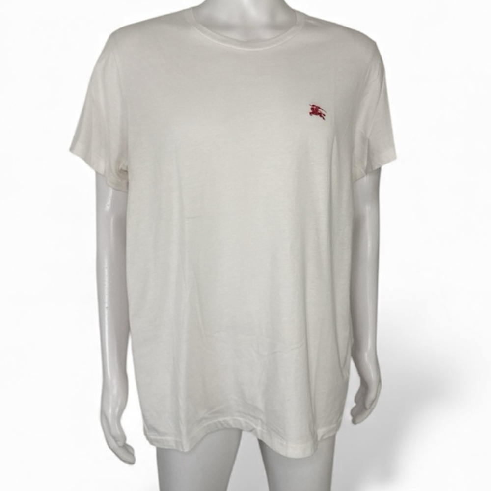 Burberry White Tee with Red Equestrian Logo